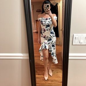 Asymmetrical floral cocktail dress